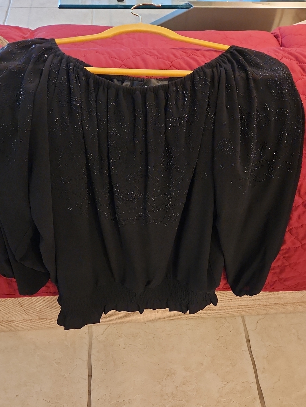 Colleen Lopez Long Sleeve Bead Embellished Top With Sherred Bottom ( See Photos)